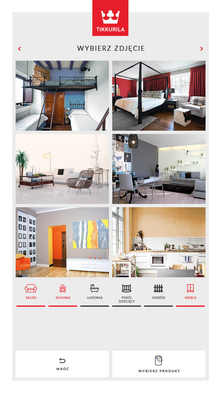Projektowanie aplikacji - Tikkurila, lista aranżacji