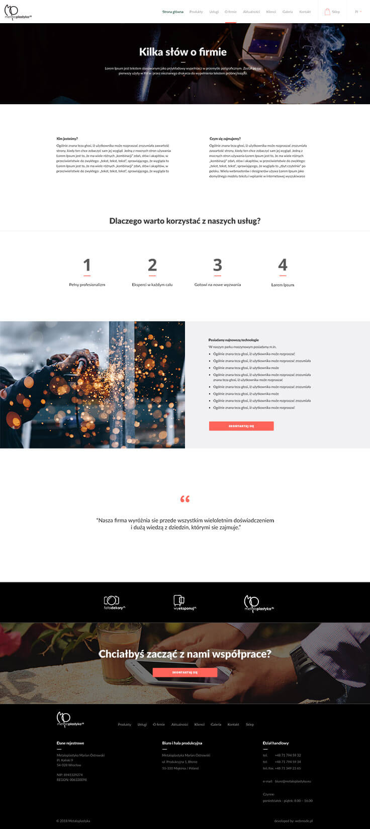 Projektowanie stron www - Metaloplastyka, o firmie