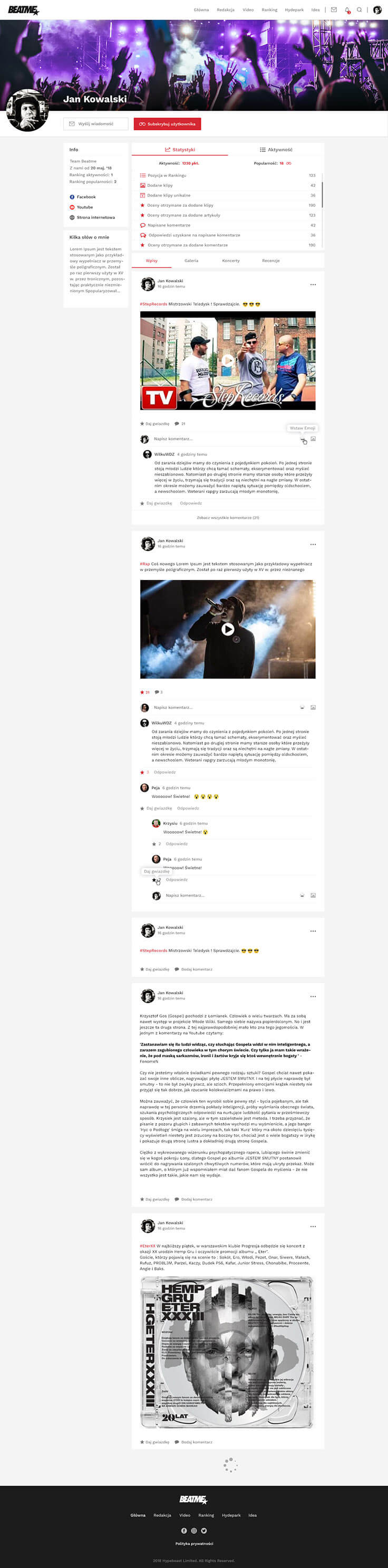 Projektowanie stron www - Beatme, profil użytkownika