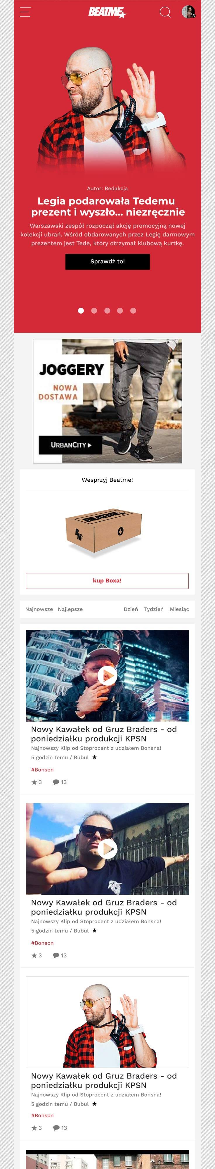 Projektowanie stron www - Beatme, strona główna mobilna