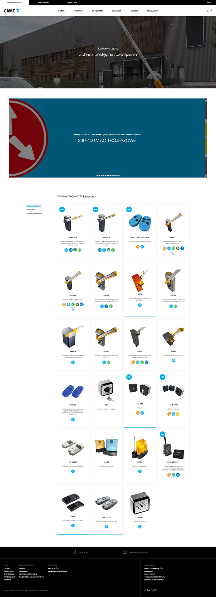 Projektowanie stron www- Came, lista produktów