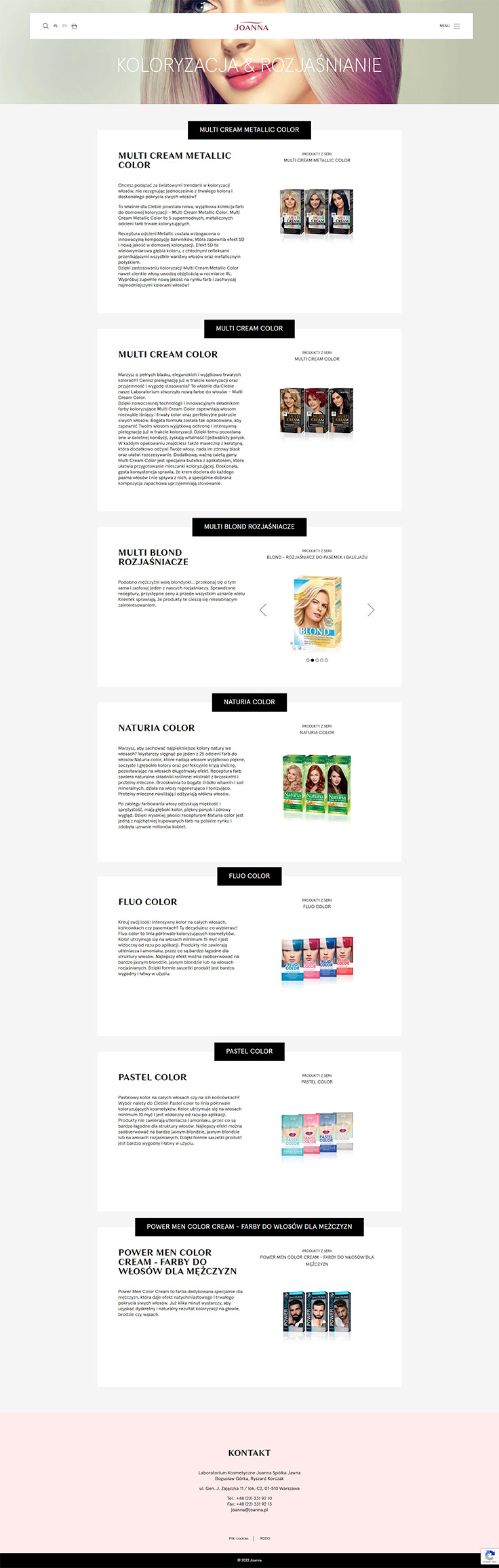 Projektowanie stron www - Joanna, lista produktów